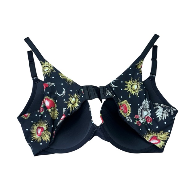 Torrid Curves Womens Bra 40DD Black Sun Moon Push Up Plunge Padded Underwire - Picture 6 of 12